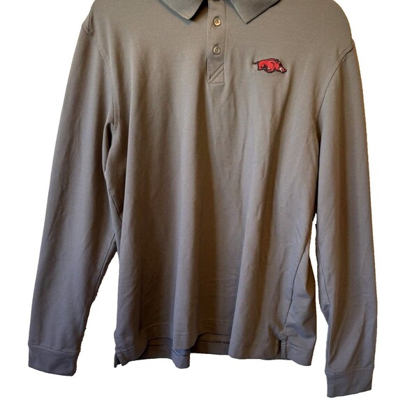 Cutter & Buck Arkansas Razorbacks Polo L 1/4 Button-Up Grey Long Sleeve Pullover - Picture 2 of 13
